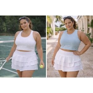 ID Ideology Plus 2X Tiered White Tennis Skort Built-In Shorts Resort Athleisure